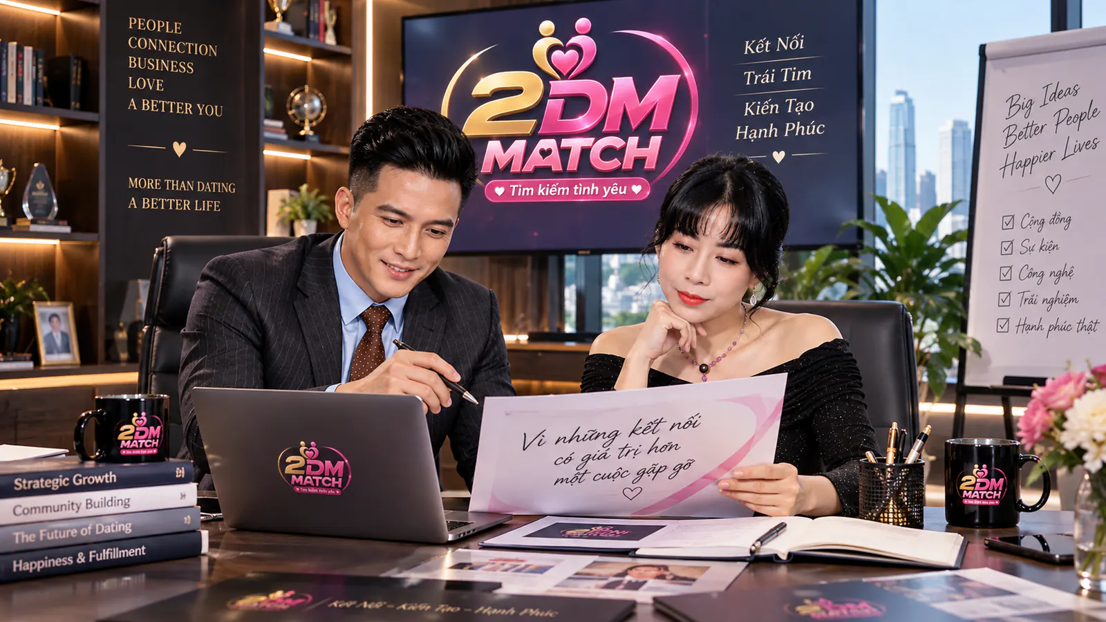 Hai người bên bàn làm việc cầm tờ giấy viết tay Vì những kết nối có giá trị hơn một cuộc gặp gỡ
